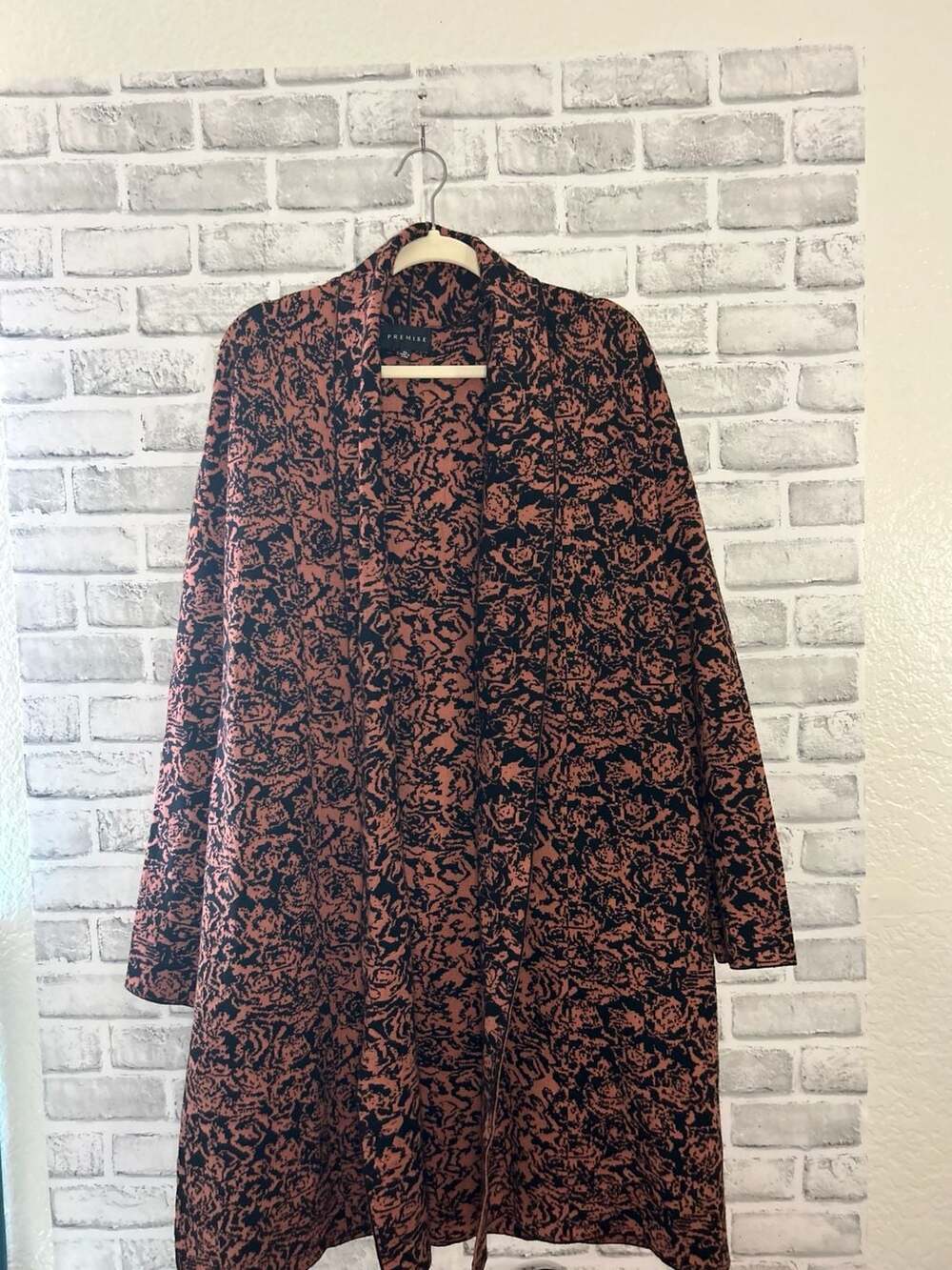 Premise Long Open-Front Cardigan with Abstract Floral Print